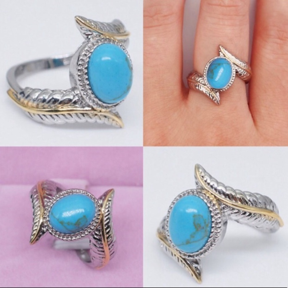 Turquoise Feather Cocktail Ring